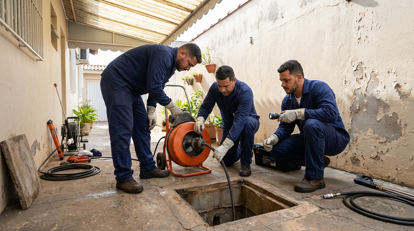 Desentupimento de esgoto com hidrojateamento em Atibaia‑SP