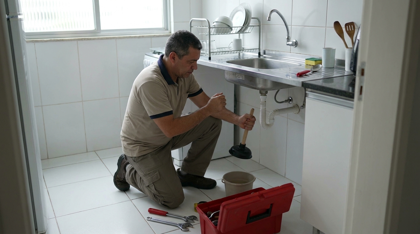 Desentupimento de pia residencial em Atibaia‑SP