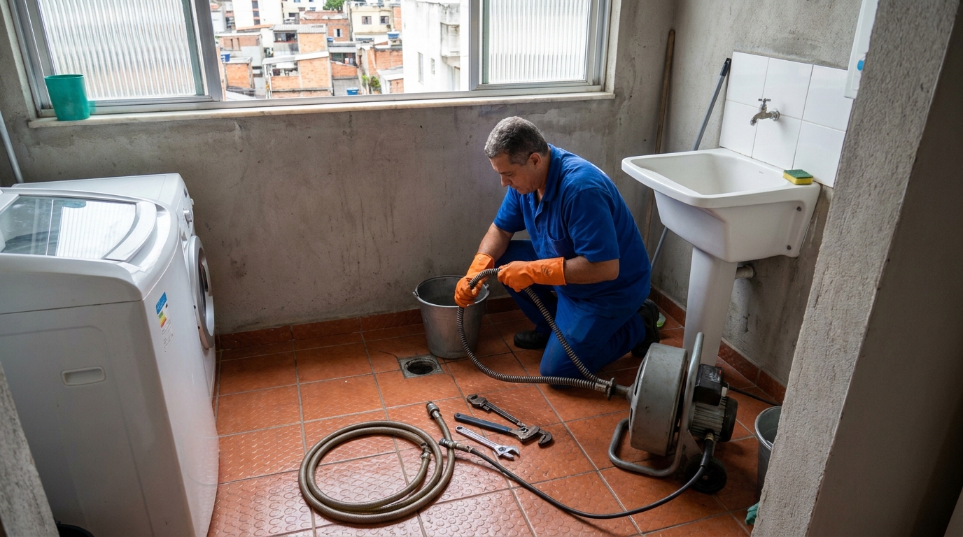 Desentupimento de ralo com equipamento em Atibaia‑SP