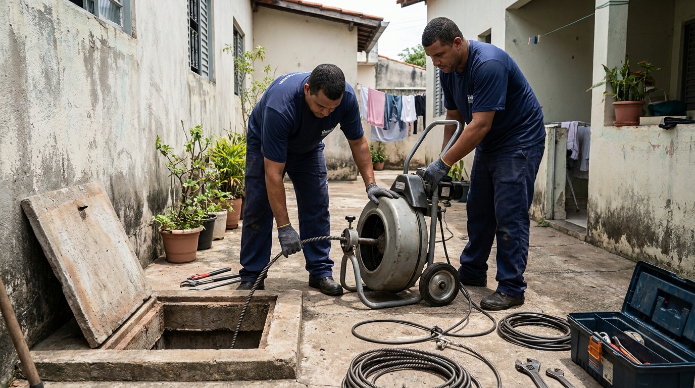Desentupimento de rede de esgoto em Atibaia‑SP