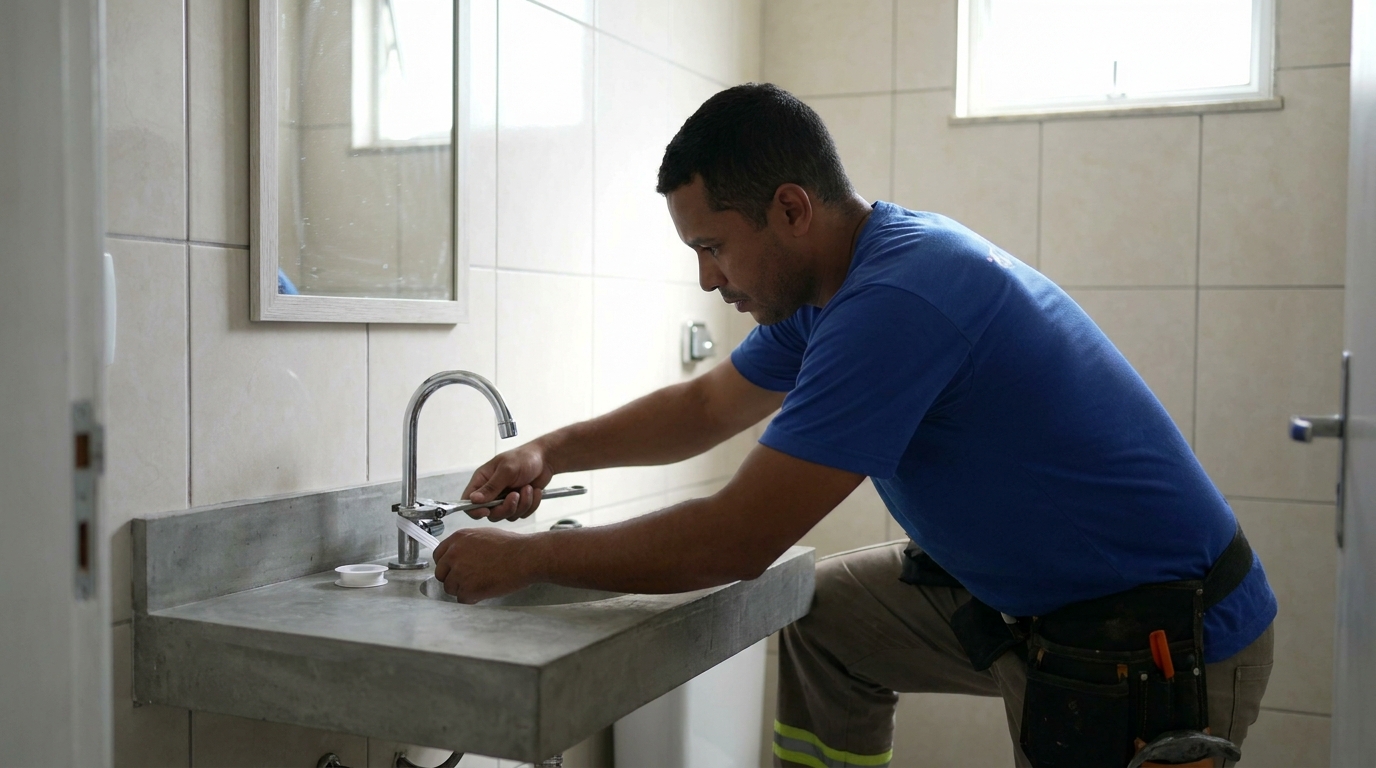 Encanador instalando torneira em Atibaia‑SP