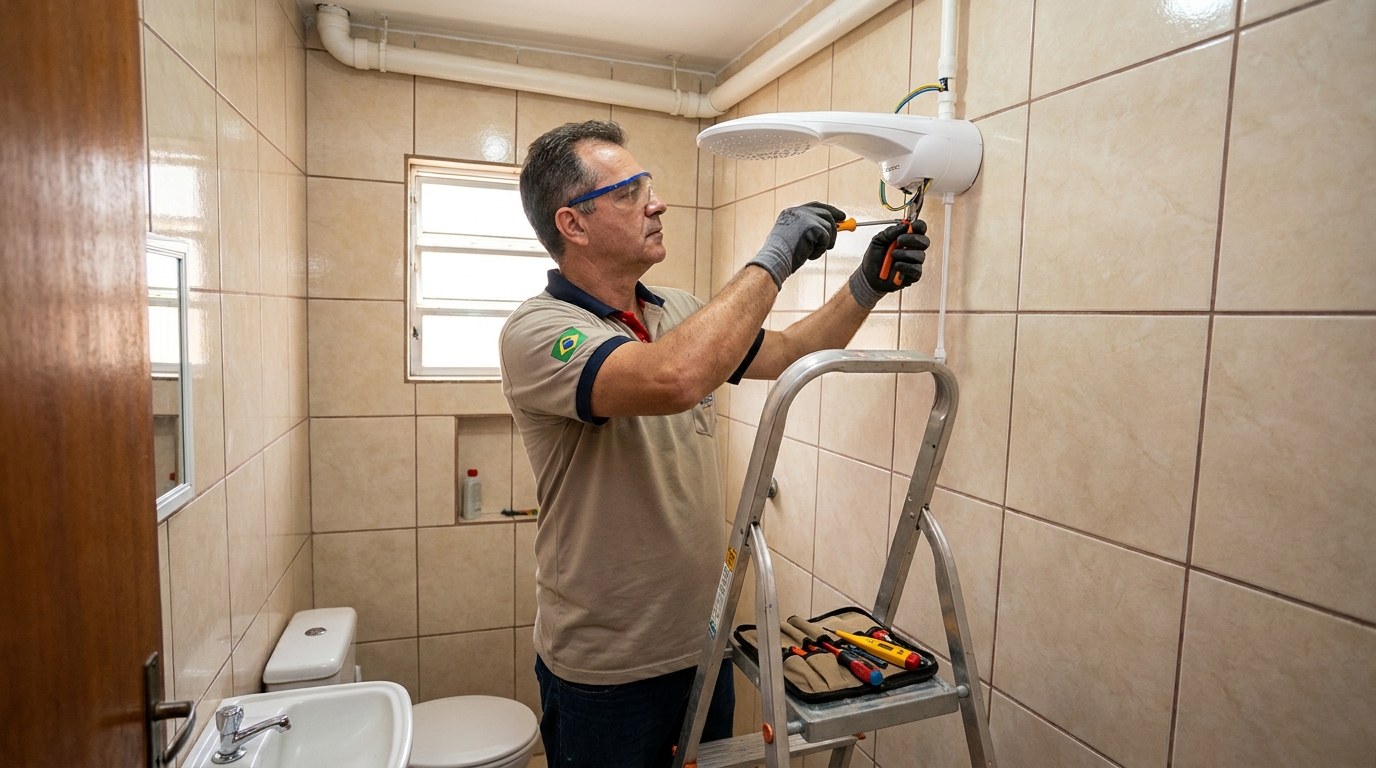 Instalação de chuveiro no banheiro em Atibaia‑SP