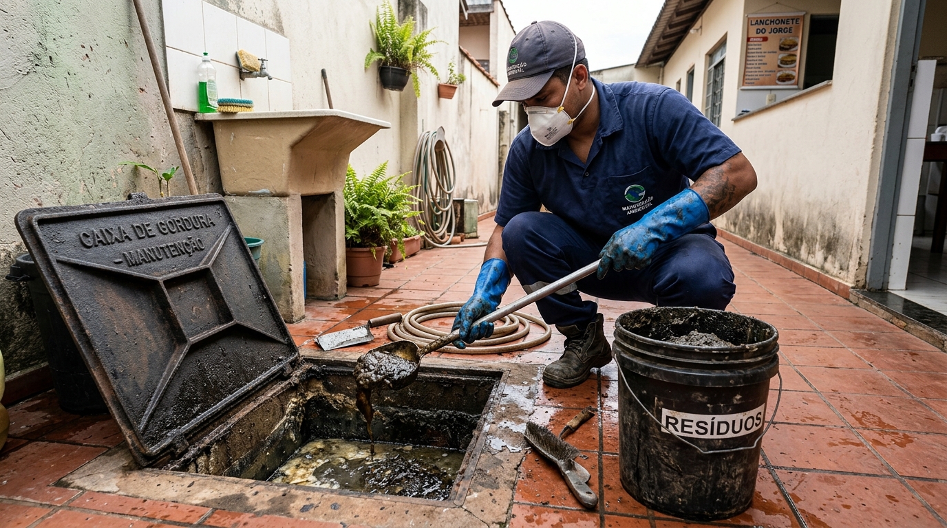 Remoção de resíduos da caixa de gordura em Atibaia‑SP